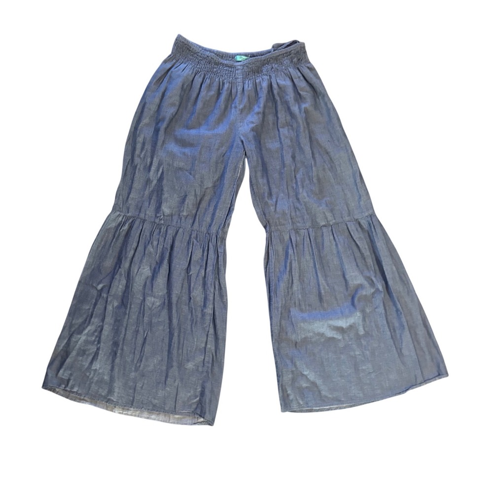 Turquoise Haven Wide Leg Pants Womens XL Blue Tiered Ruffle Chambray GUC
